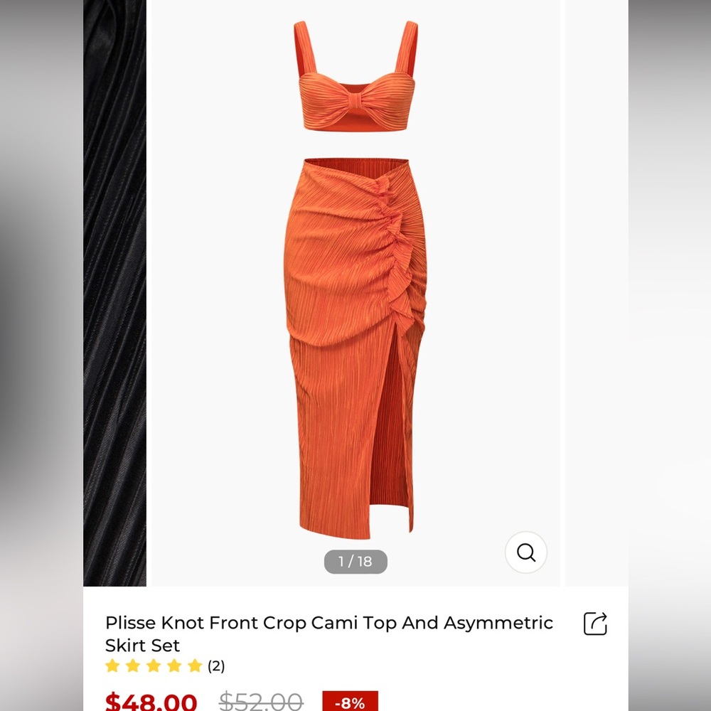 Plisse Knot Front Crop Cami Top And Asymmetric Skirt Set🌴